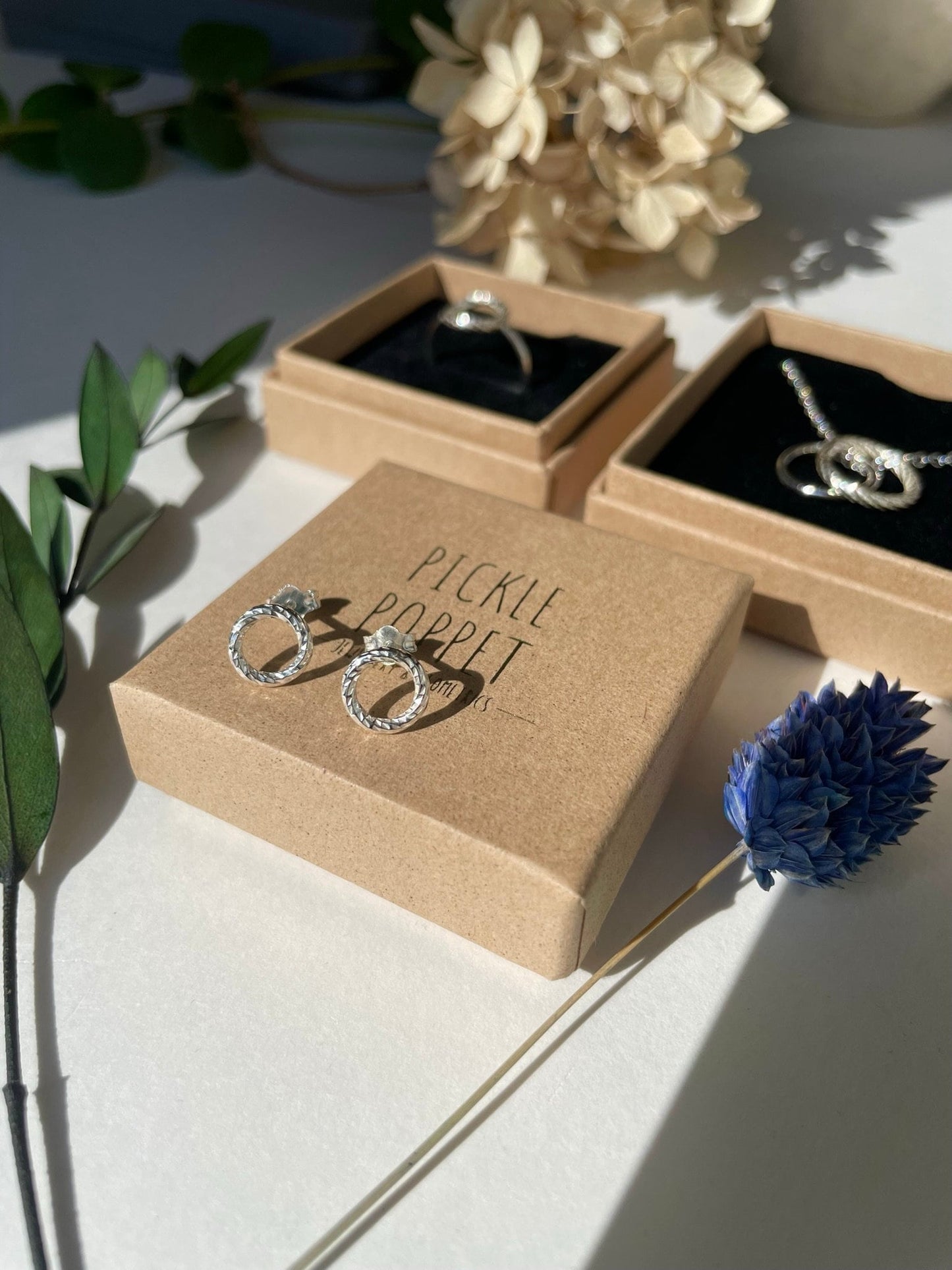 Silver Full Circle Stud Earrings