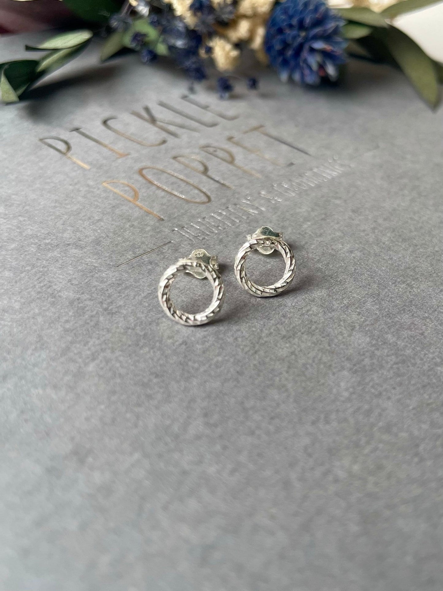 Silver Full Circle Stud Earrings