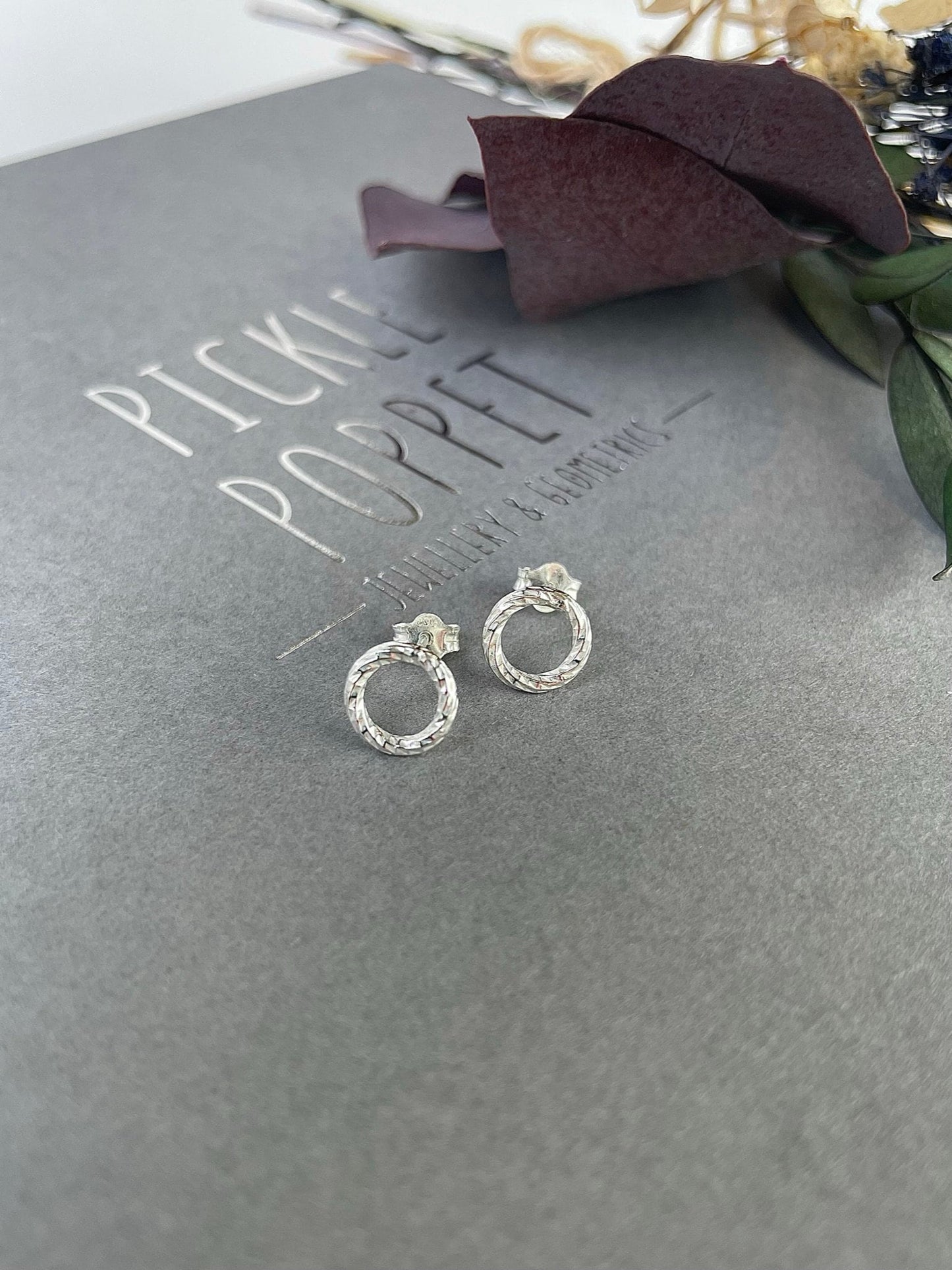 Silver Full Circle Stud Earrings