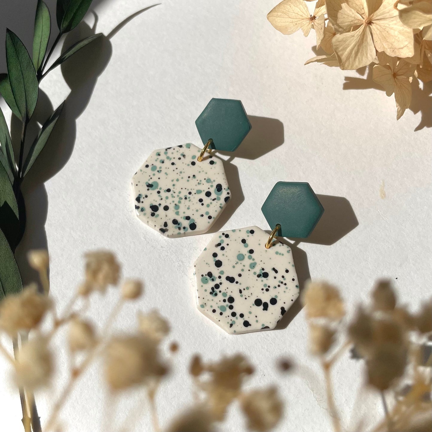 Spill Statement Earrings - Sage Green and Black