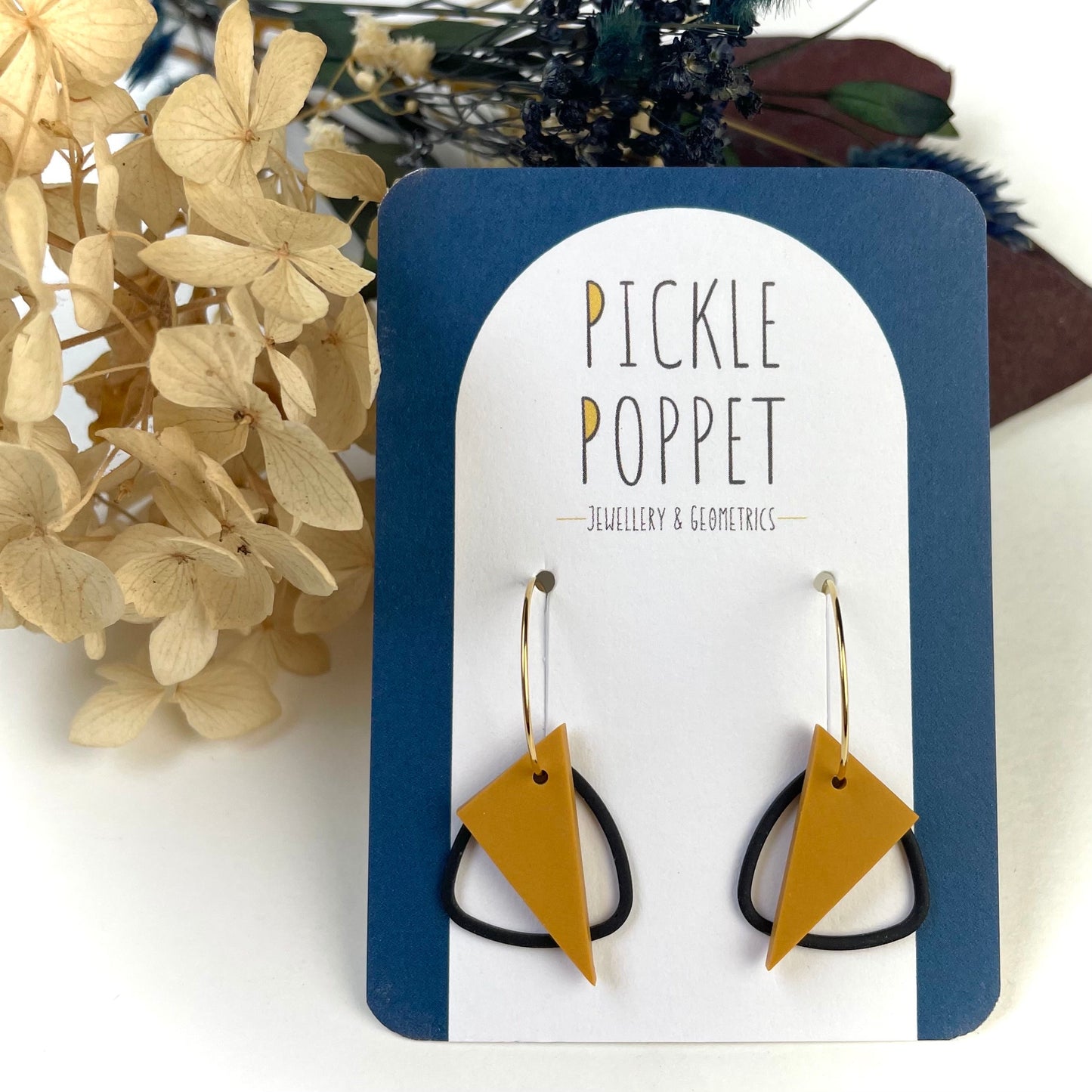 Triangle ‘Wear 3 Ways’ Earrings - Mustard and Black
