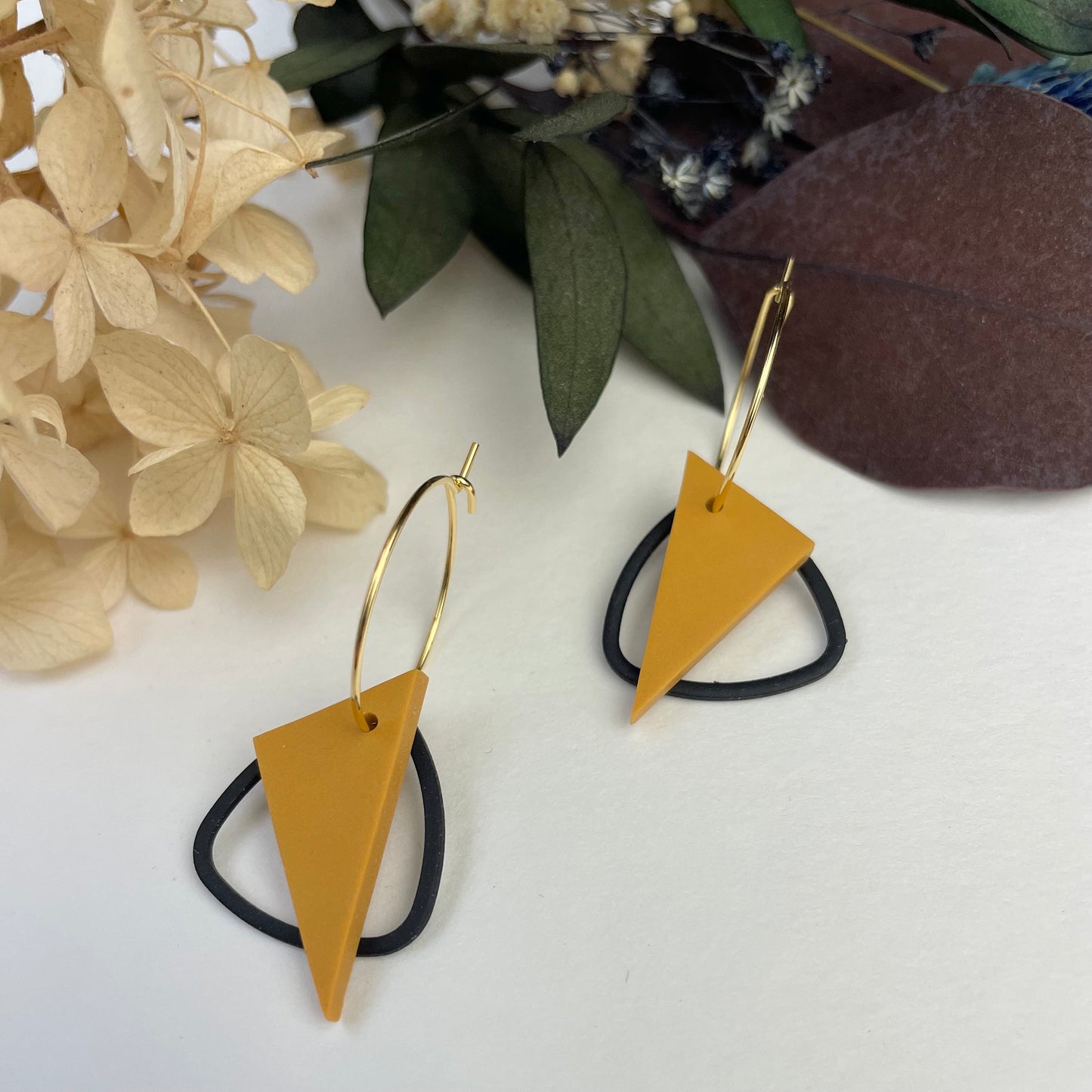 Triangle ‘Wear 3 Ways’ Earrings - Mustard and Black