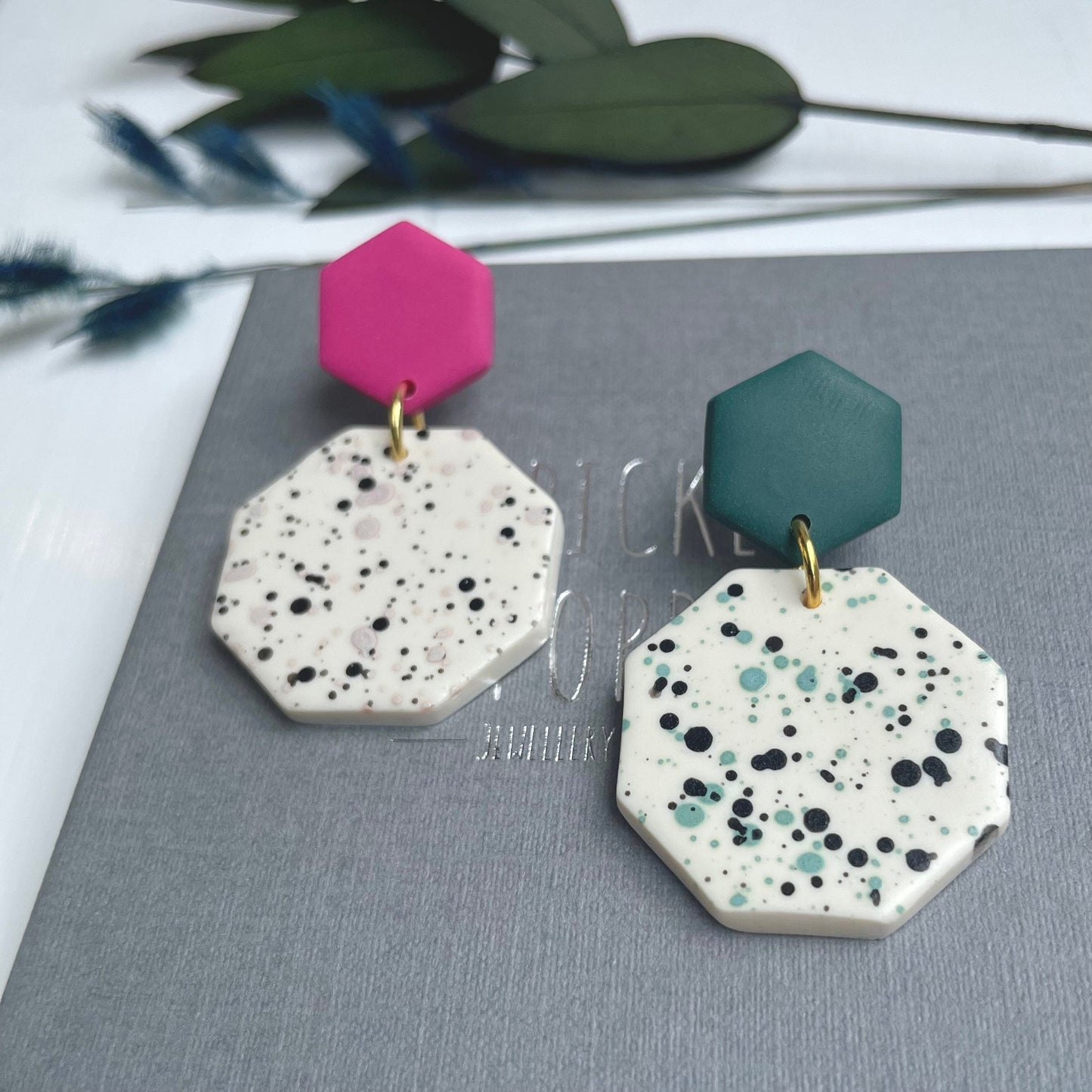 Spill Statement Earrings - Sage Green and Black