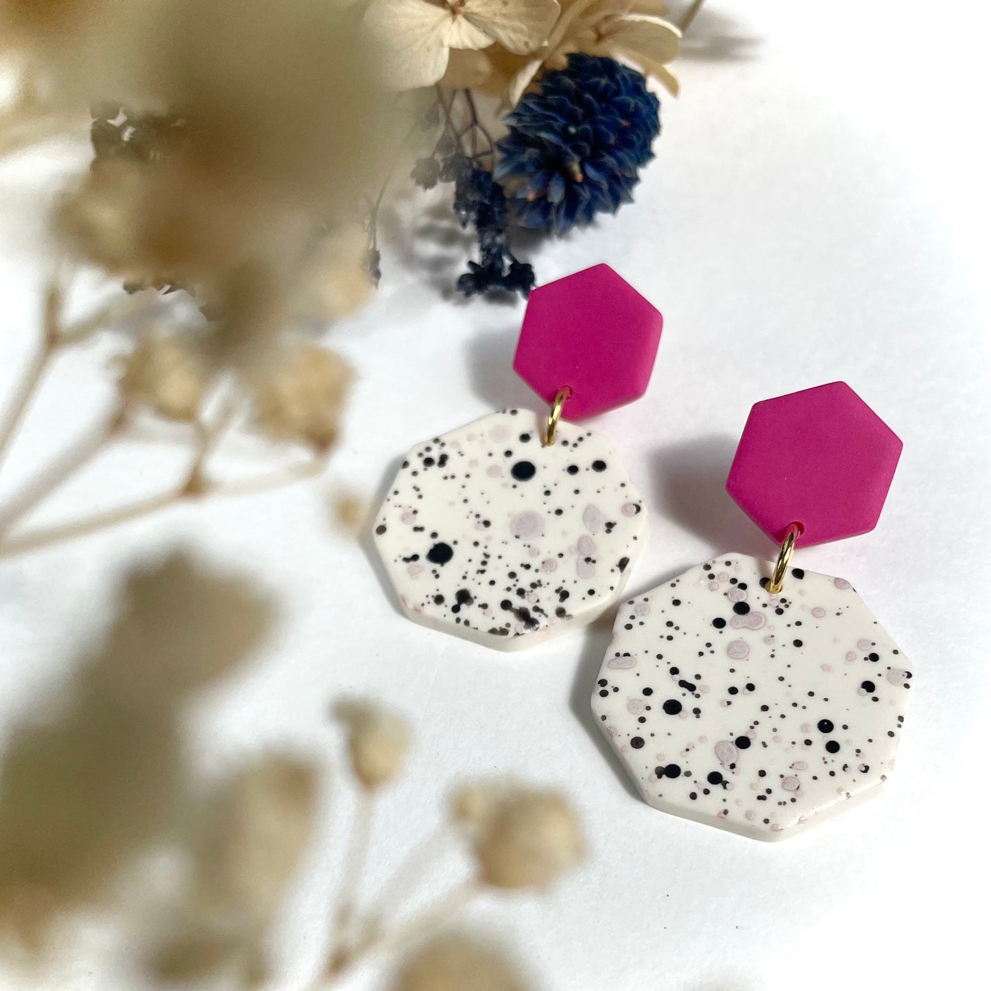 Spill Statement Earrings - Pink and Black