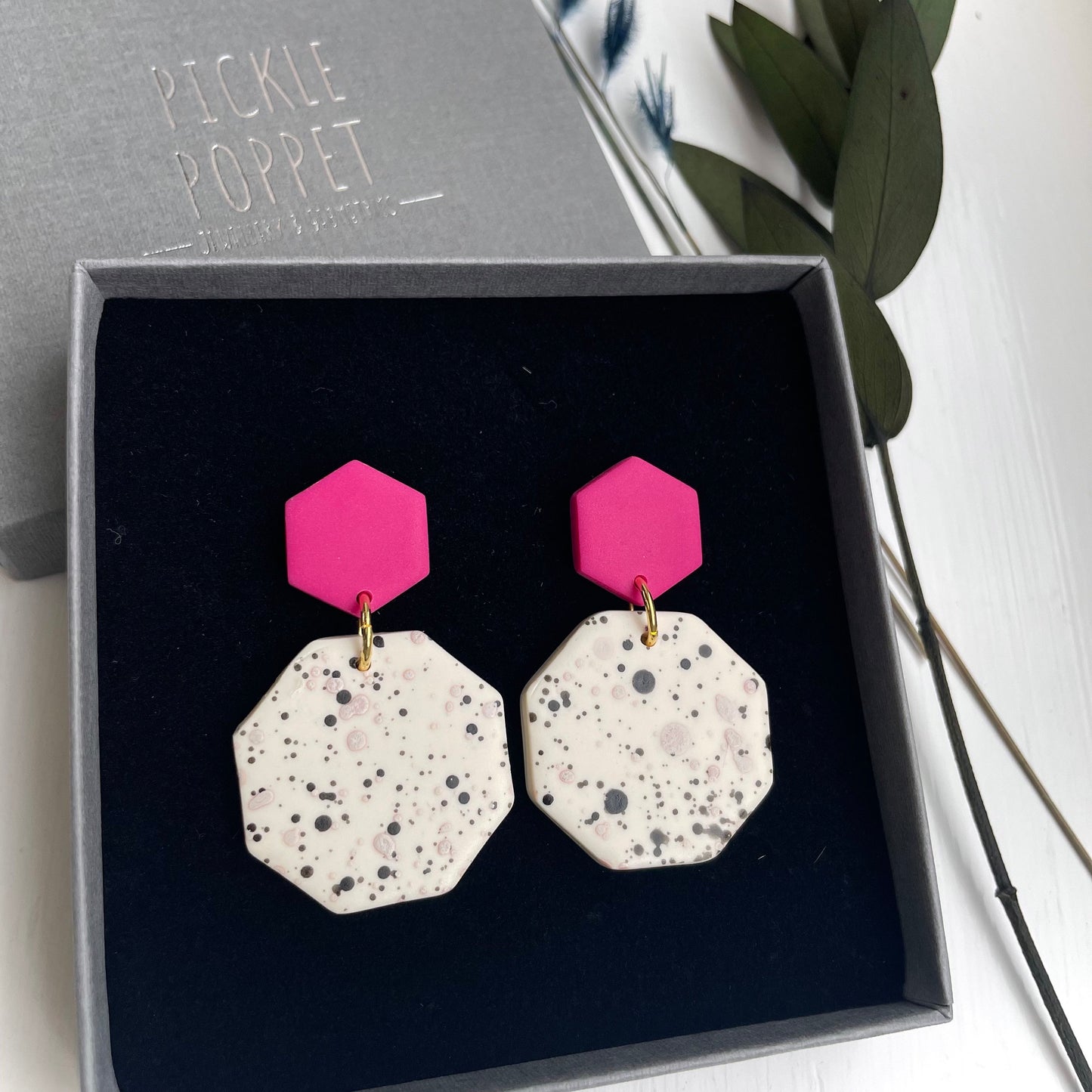 Spill Statement Earrings - Pink and Black