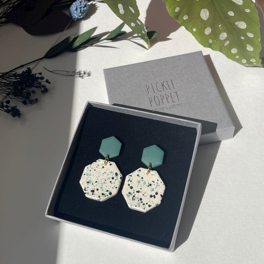 Spill Statement Earrings - Sage Green and Black