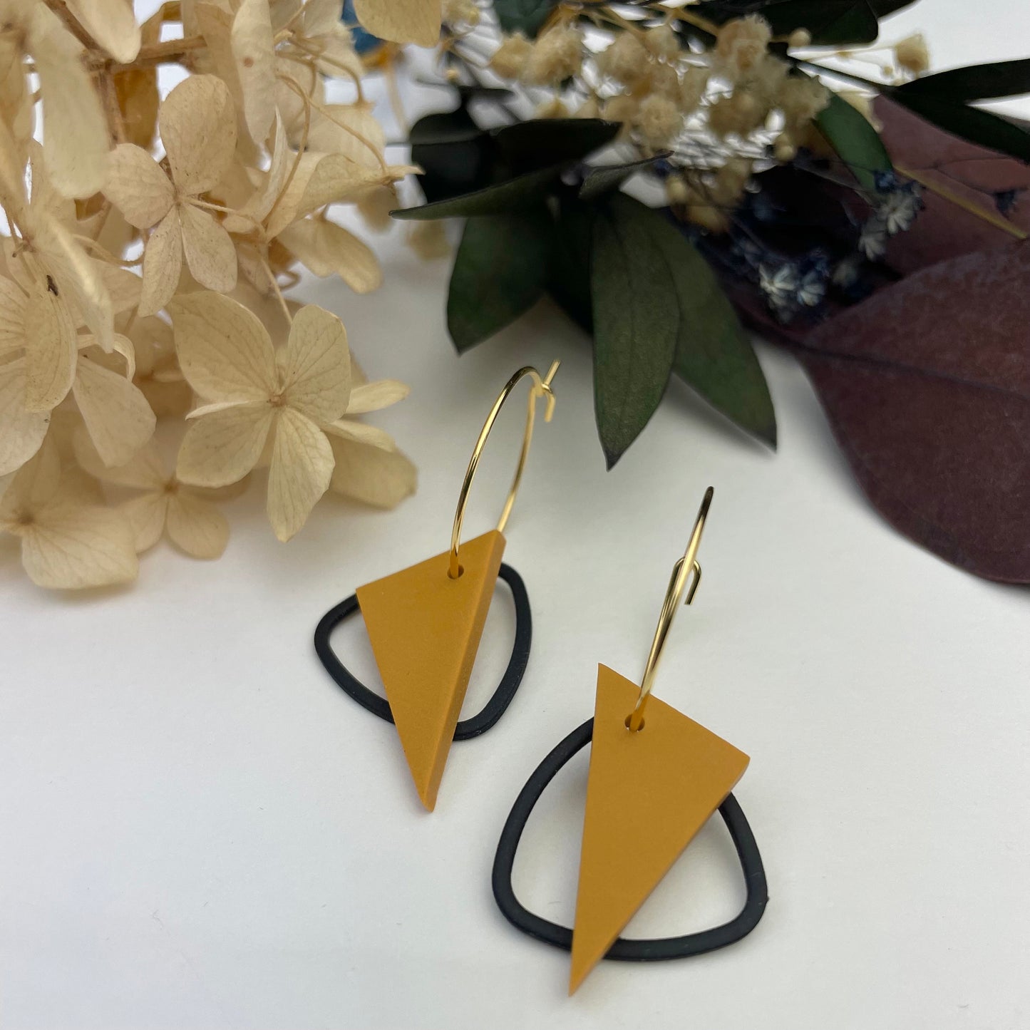 Triangle ‘Wear 3 Ways’ Earrings - Mustard and Black